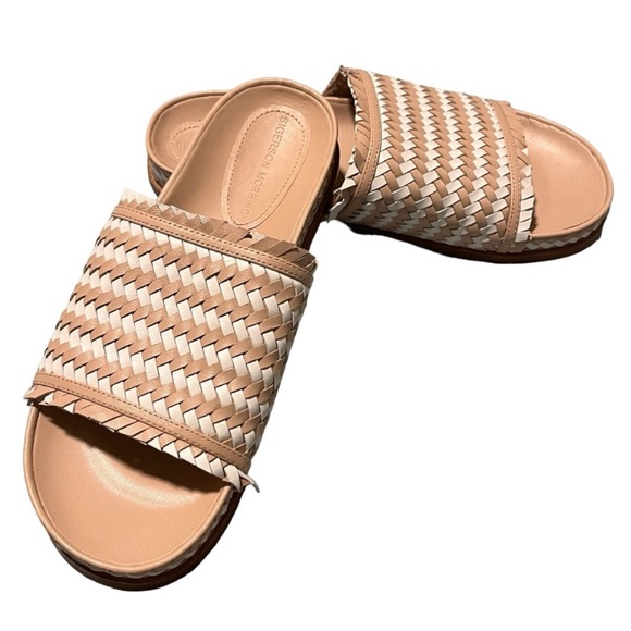 Leather Woven Blush and White Sigerson Morrison Aoven Slip on Slide Sandals - Picture 4 of 13